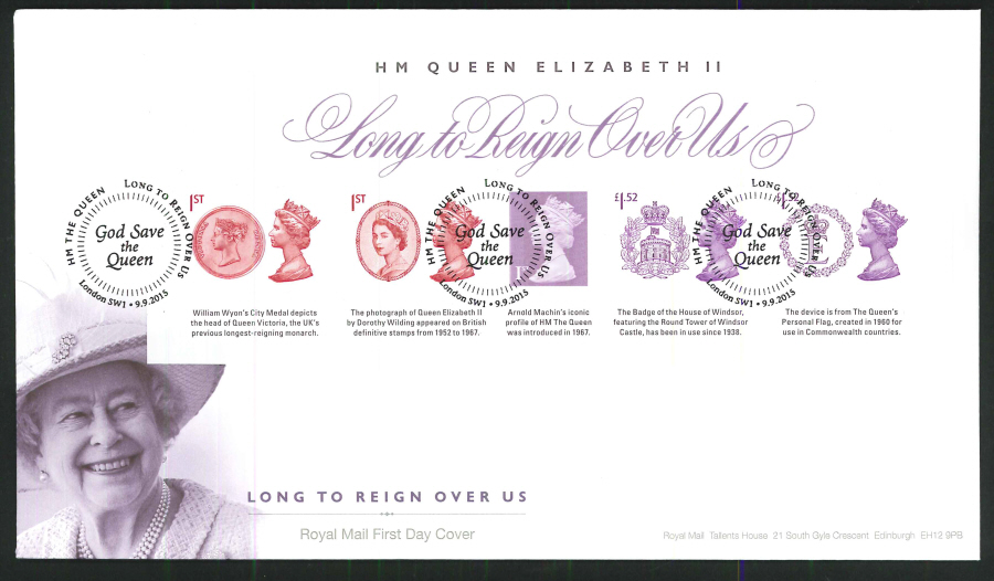 2015 Long to Reign Over Us Mini Sheet First Day Cover, God Save the Queen / London SW1 Postmark